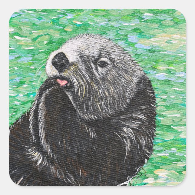 Sticker Carré Douce petite peinture de loutre de mer (Devant)