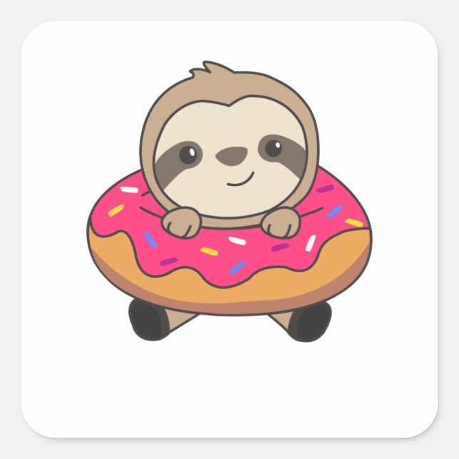 Sticker Carré Douce Sloth Loaf Donut Sprinkings Rose (Devant)