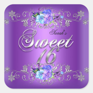 Sticker Carré Douces 16 Douces Seize Fleurs Blanches Violettes