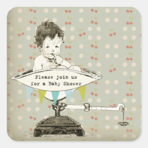 Sticker Carré Douche bébé adorable vintage garçon
