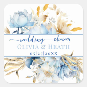 Sticker Carré Douche de mariage couple bleu floral poussiéreux o
