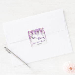 Sticker Carré Douche de Mariée Fleur de Glycine Aquarelle Violet