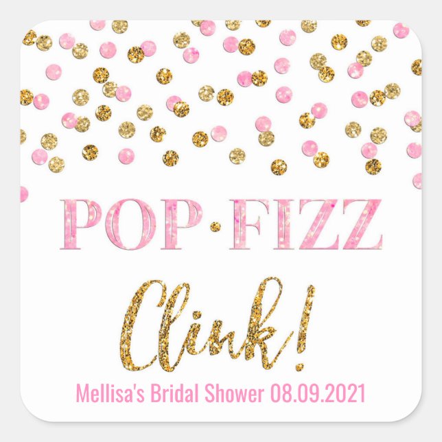 Sticker Carré Douche nuptiale Pop Fizz Clink Pop Confetti Or Ros (Devant)