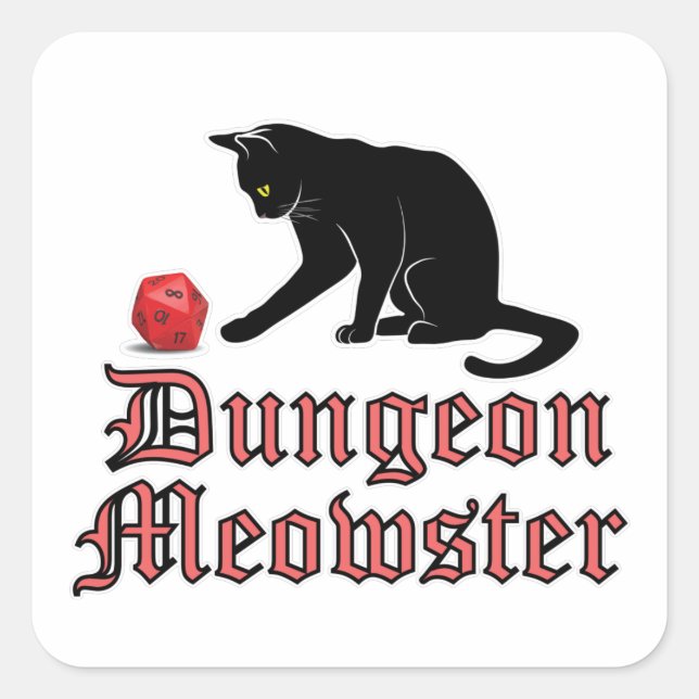 Sticker Carré Doungeon Meowster Drôle RPG Chat avec dés (Devant)