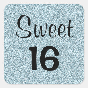 Sticker Carré Doux 16 Seize Parties scintillant d'argent bleu no