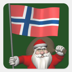 Sticker Carré Doux Père Noël avec l'enseigne de Norvège