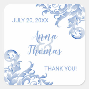 Sticker Carré Doux Royal Blue Aquarelle Flourish Wedding Favoris