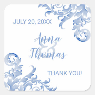 Sticker Carré Doux Royal Blue Aquarelle Flourish Wedding Favoris