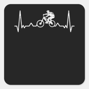 Sticker Carré Downhill Heartbeat Mountain Biker Drôle cadeau