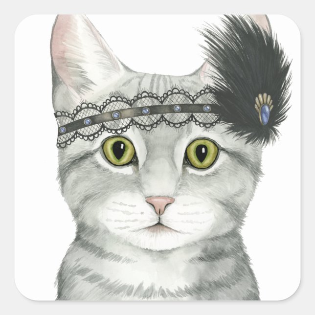 Sticker Carré Downton Cat | Bejewted With Lace (Devant)