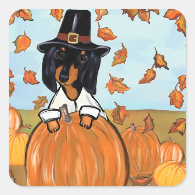 Sticker Carré Doxie Thanksgiving (Devant)