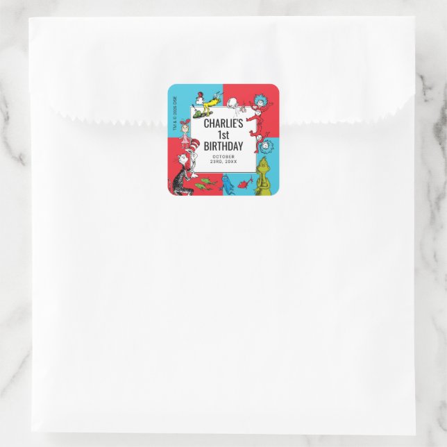 Sticker Carré Dr. Seuss - Caractères | ANNIVERSAIRE DE ENFANT (Sac)