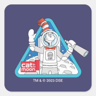 Sticker Carré Dr Seuss   Cat in the Moon Outer Space Graphic
