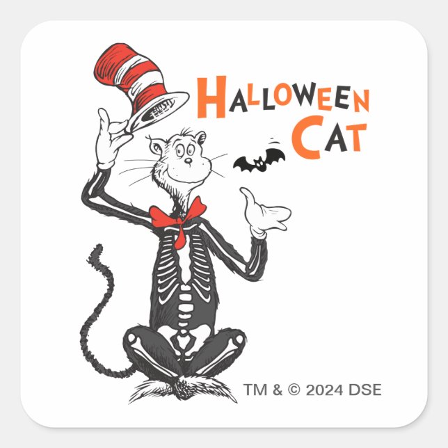Sticker Carré Dr Seuss | Chat d'Halloween en Casquette (Devant)