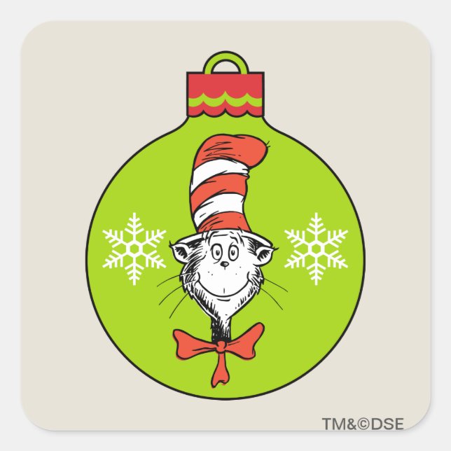 Sticker Carré Dr Seuss | Grinch | Chat dans l'ornement Casquette (Devant)