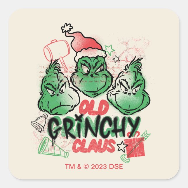 Sticker Carré Dr Seuss | Vieux Claus Grinch (Devant)