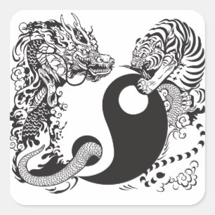 Sticker Carré dragon and tiger figfigting