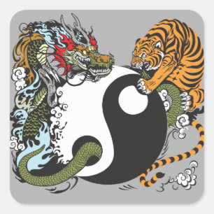 Sticker Carré dragon and tiger yin yang