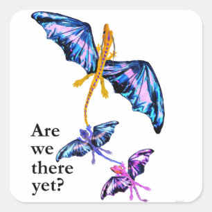 Sticker Carré Dragon Avec Deux Enfants