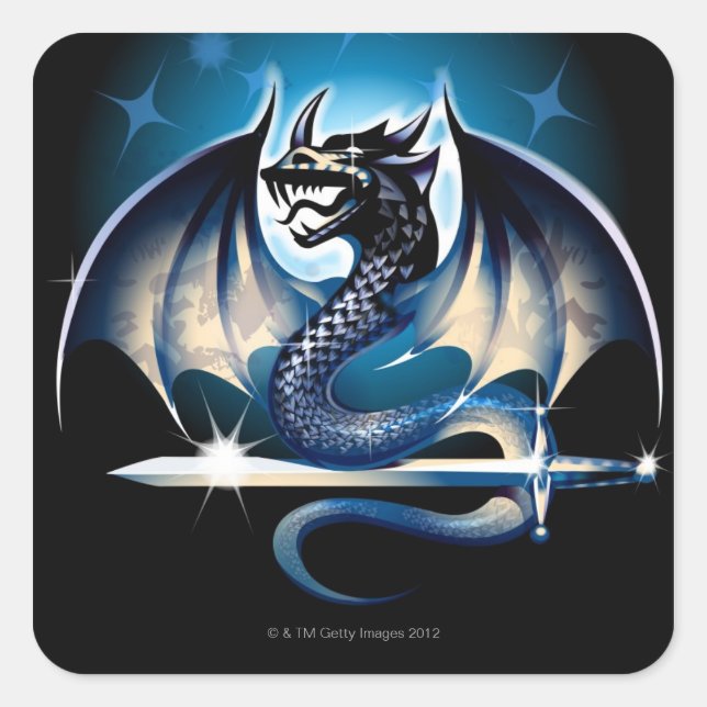Sticker Carré Dragon avec épée (Devant)