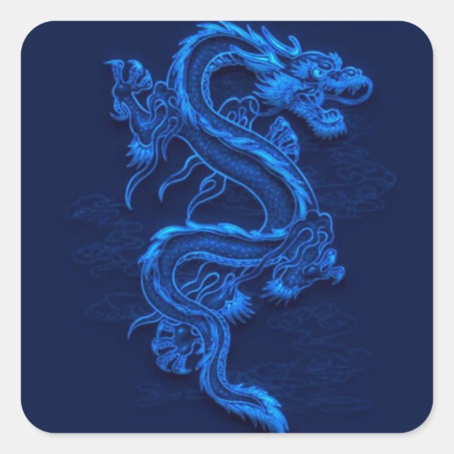 Sticker Carré Dragon bleu chinois (Devant)