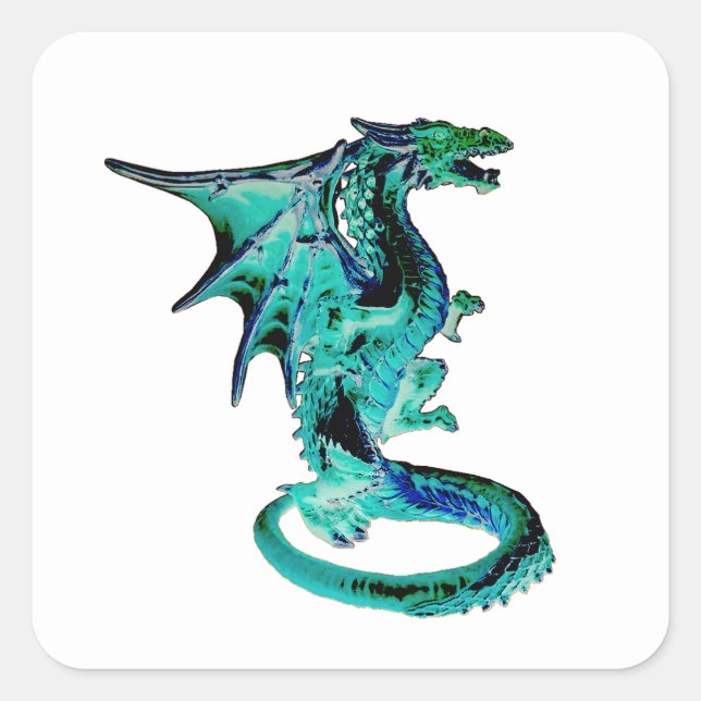 Sticker Carré Dragon Bleu de Mer Créature Mythique Océan Fantast (Devant)