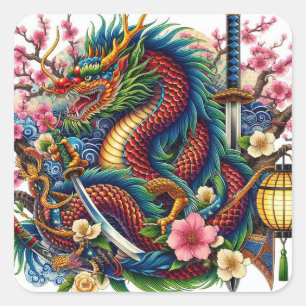 Sticker Carré dragon chinois