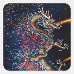 Sticker Carré Dragon Chinois