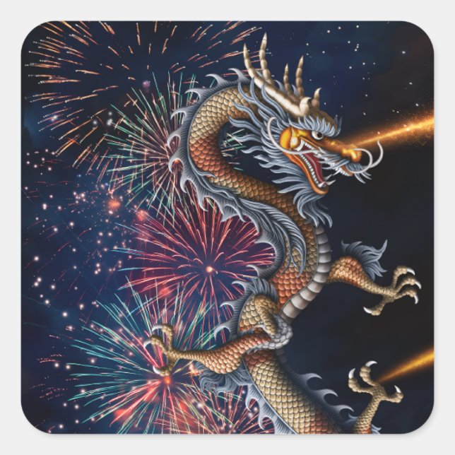 Sticker Carré Dragon Chinois (Devant)