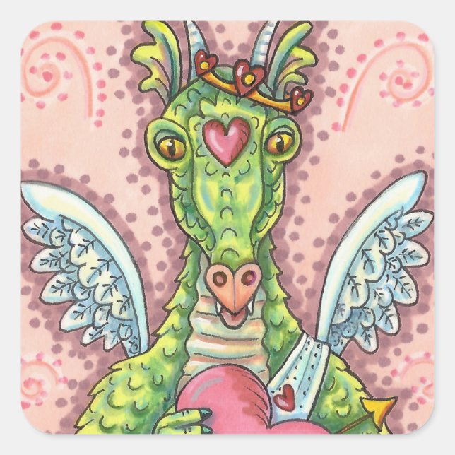 STICKER CARRÉ DRAGON CUPIDE, COEUR ET FLÈCHE IMAGINAIRE VALENTIN (Devant)