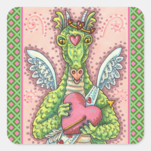 STICKER CARRÉ DRAGON CUPIDE, COEUR ET FLÈCHE IMAGINAIRE VALENTIN