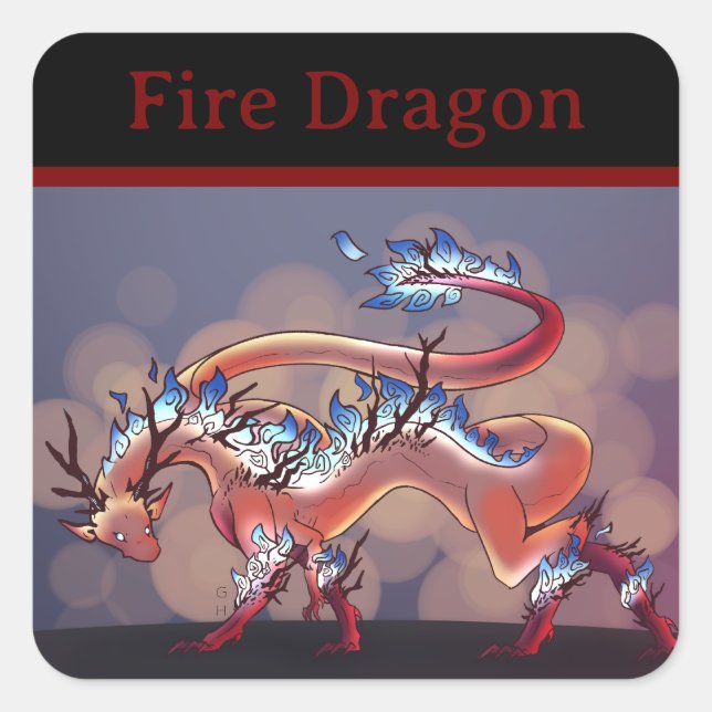 Sticker Carré Dragon de feu (Devant)