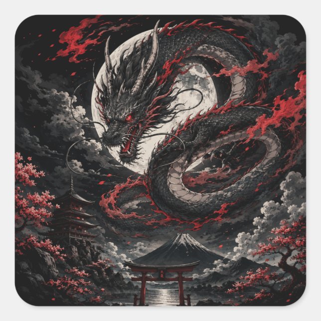Sticker Carré Dragon de la Lune de Sang (Devant)