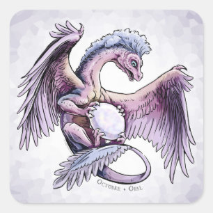 Sticker Carré Dragon de la pierre porte-bonheur d'octobre :