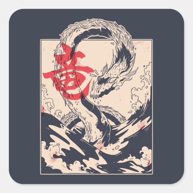 Sticker Carré Dragon de mer japonais (Devant)