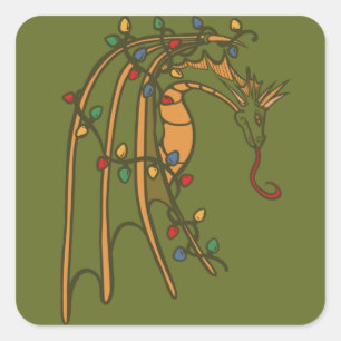 Sticker Carré Dragon de Noël