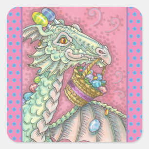 STICKER CARRÉ DRAGON DE PÂQUES OEUFS GOUTTE, IMAGINAIRES DE VACA