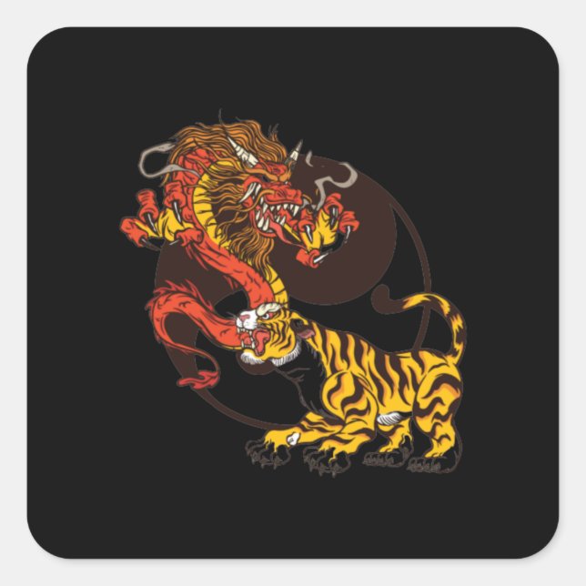 Sticker Carré Dragon-et Tiger-Yin-Yang T-Shirt Design (Devant)