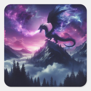 Sticker Carré Dragon Éthéré Sombre Médiéval