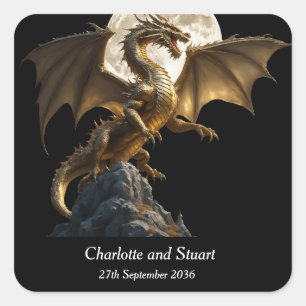 Sticker Carré Dragon Féroce se Cabrant