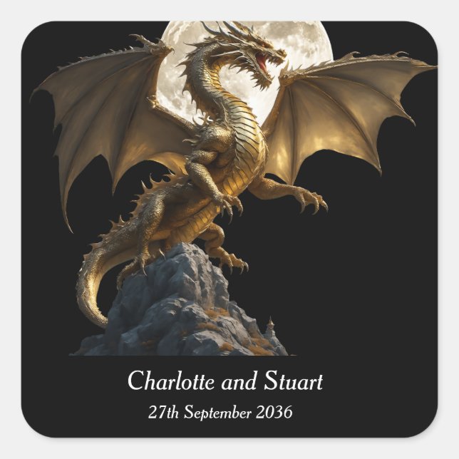 Sticker Carré Dragon Furieux Se Cabrant (Devant)