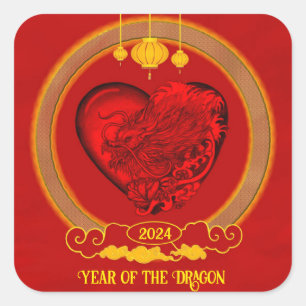 Sticker Carré Dragon Heart, Année du Dragon