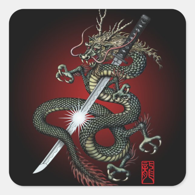 Sticker Carré Dragon katana3 (Devant)