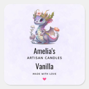 Sticker Carré Dragon mignon avec Couronne élégante - Bougie