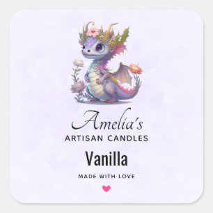 Sticker Carré Dragon mignon avec Couronne élégante - Bougie