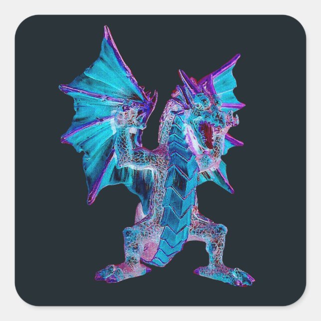 Sticker Carré Dragon mythique d'art créature frappante de feu bl (Devant)
