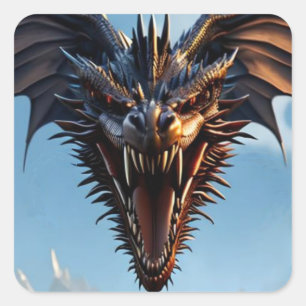 Sticker Carré Dragon noir ailé féroce #3