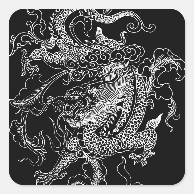 Sticker Carré Dragon noir et blanc (Devant)