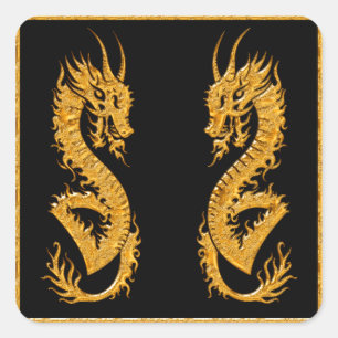 Sticker Carré Dragon oriental doré 02
