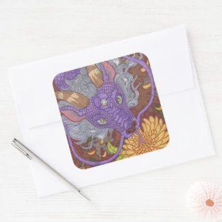 Sticker Carré Dragon pourpre en fleur
